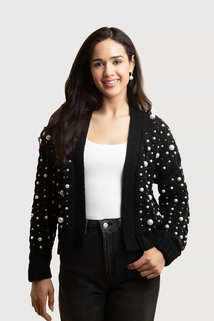 Holiday Cardigan Pearl Knit - Black
