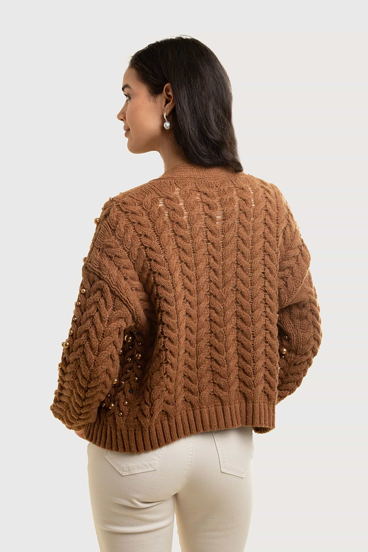 Holiday Cardigan Pearl Knit - Brown