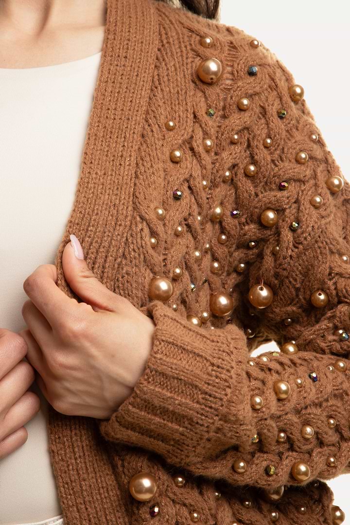 Holiday Cardigan Pearl Knit - Brown