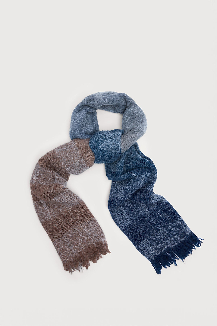 Striped Fringed Ombre Scarf - Gray
