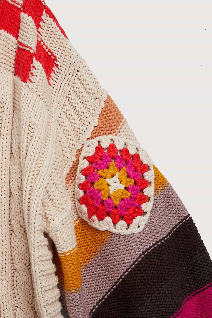 Square Checkered Multi Pattern Cardigan - Multi