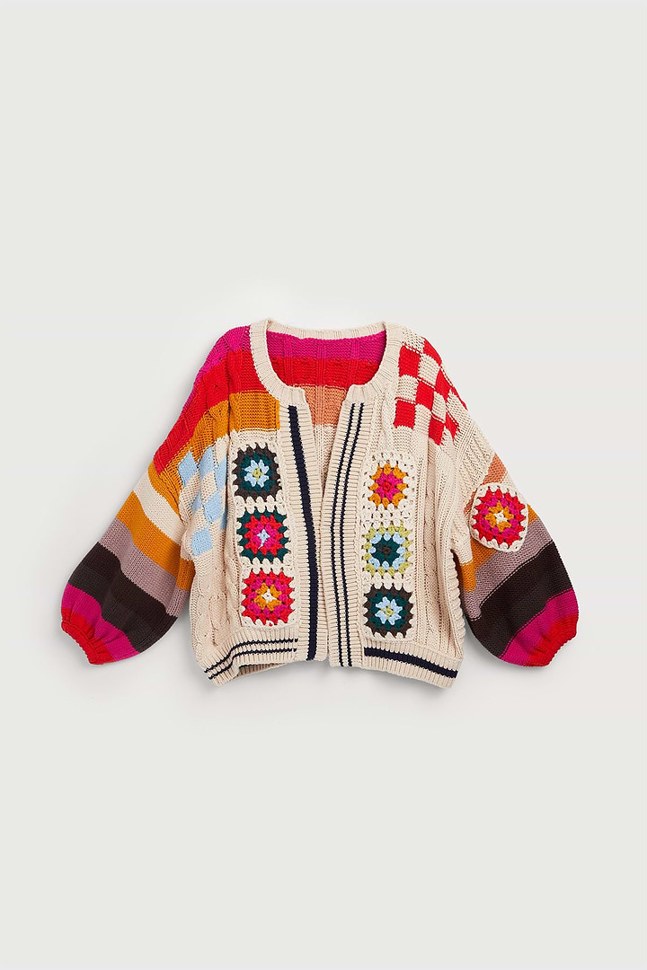 Square Checkered Multi Pattern Cardigan - Multi