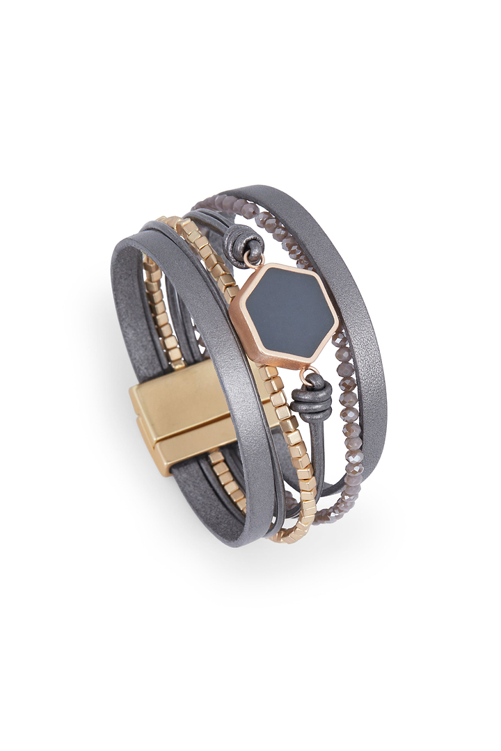 Hexa Leather Bracelet - Light Gray