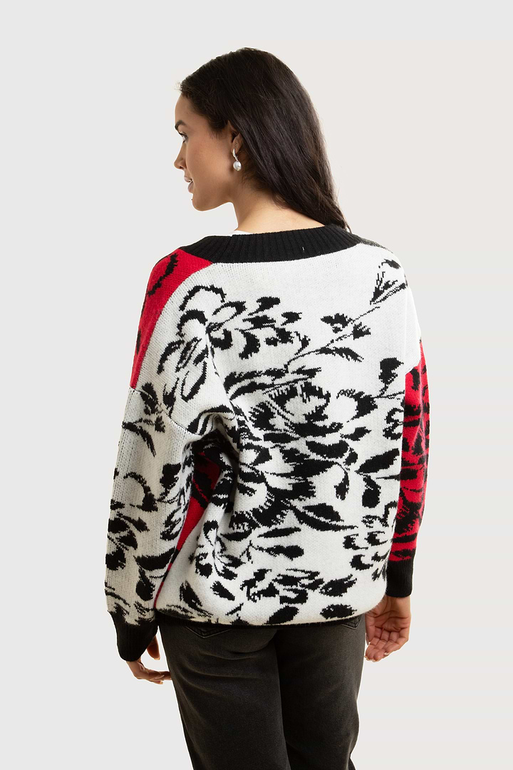 Floral Plaid Cardigan - Red