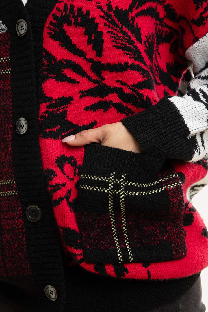 Floral Plaid Cardigan - Red