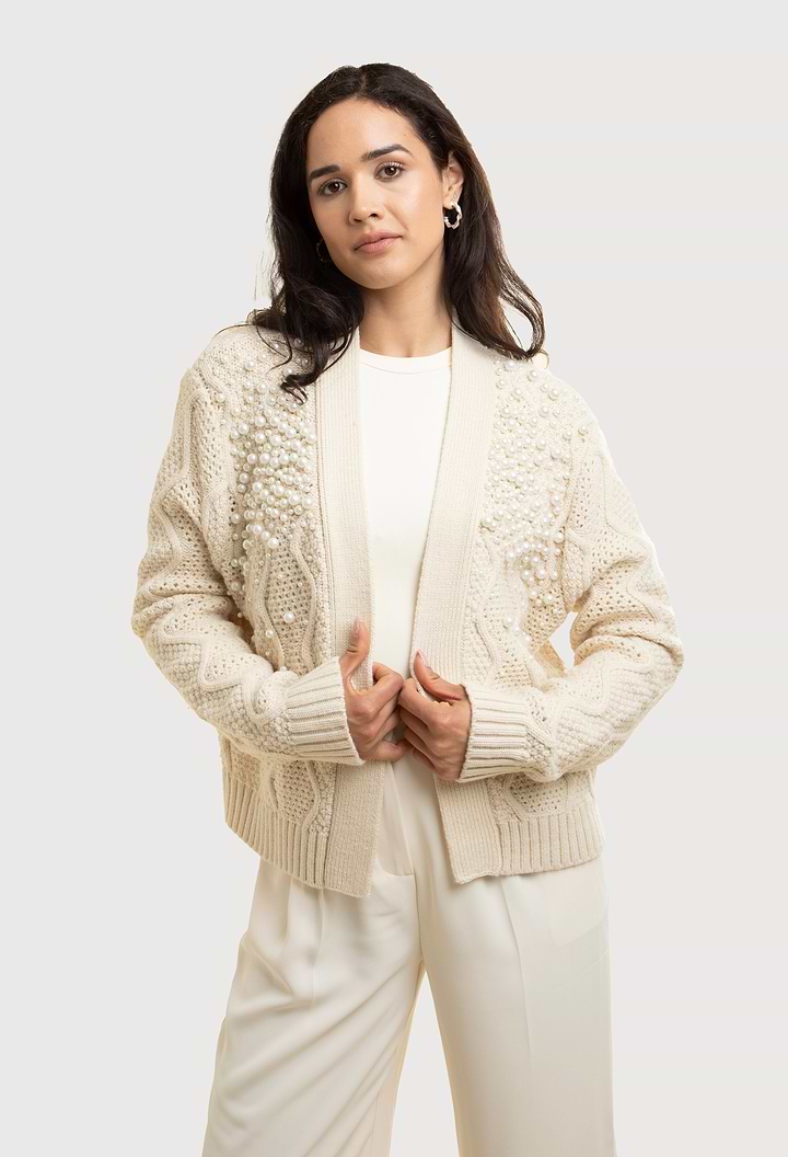 Pearl Embellished Cardigan - Ivory