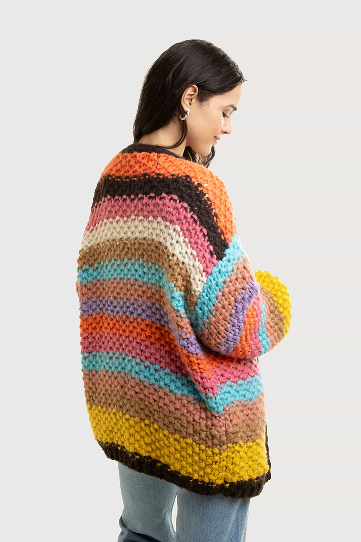 Rainbow Knitted Cardigan - Brown