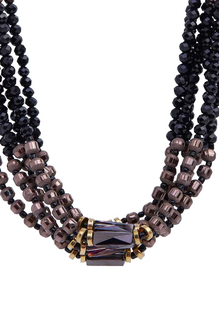 Black Glass Beaded Multi Necklace