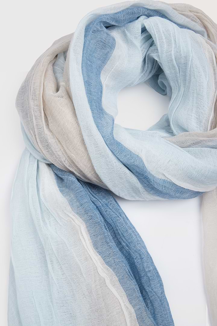Striped Fringed Beach Scarf - Blue Mutli