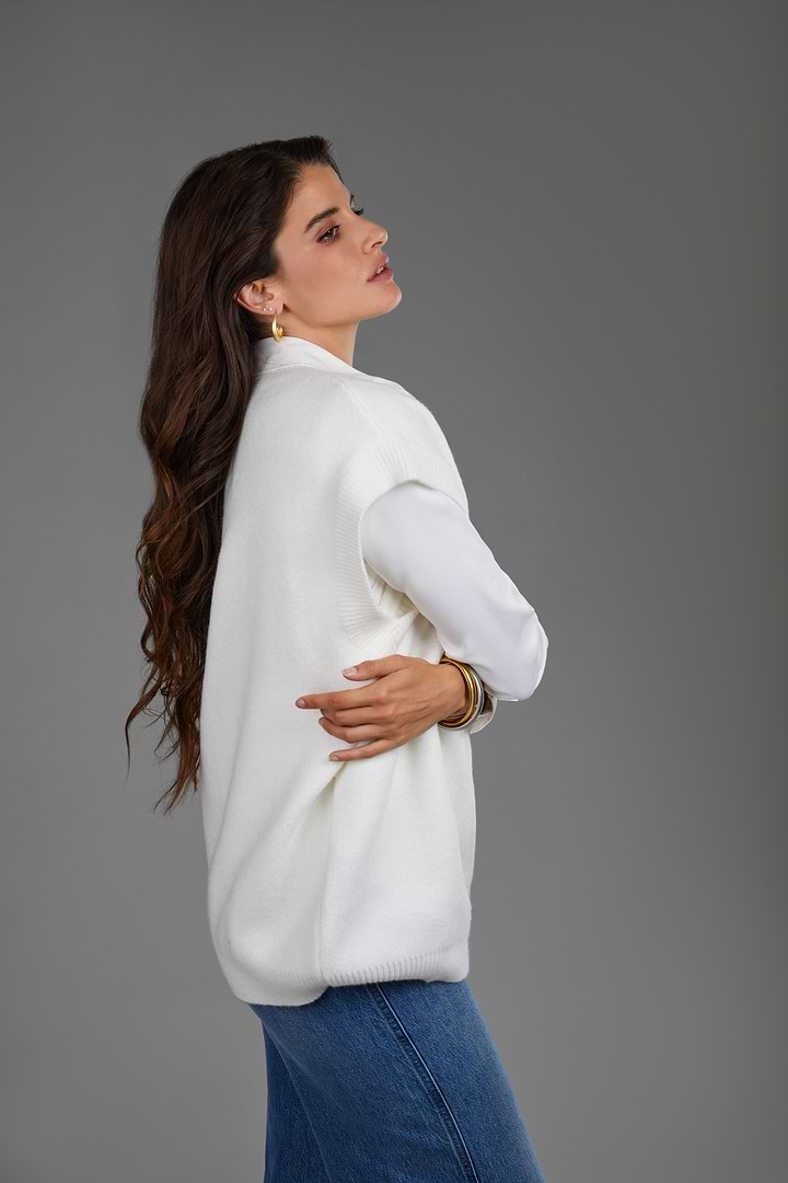 Cotton V Neck Sweater Vest White - White