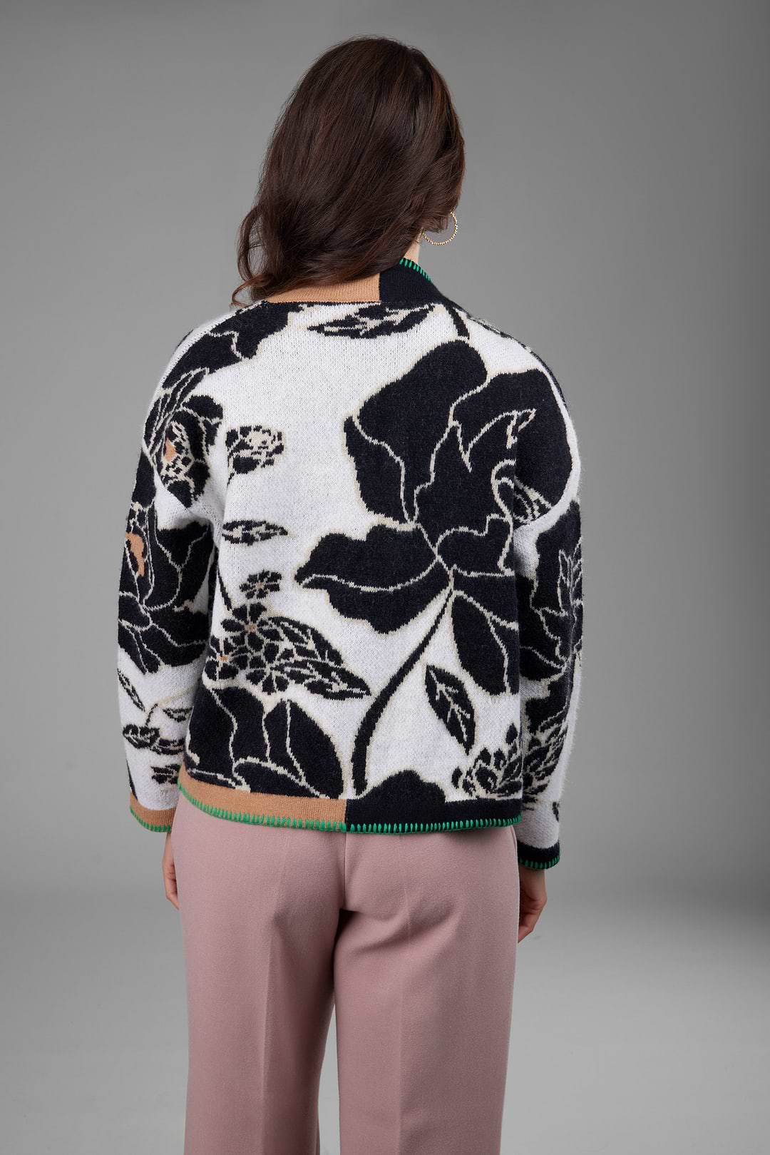 Abstract Floral Button Cardigan - White And Black