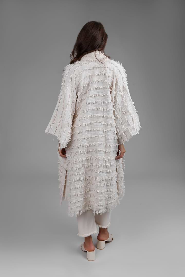 Ivory Fringe Long Jacket - Ivory