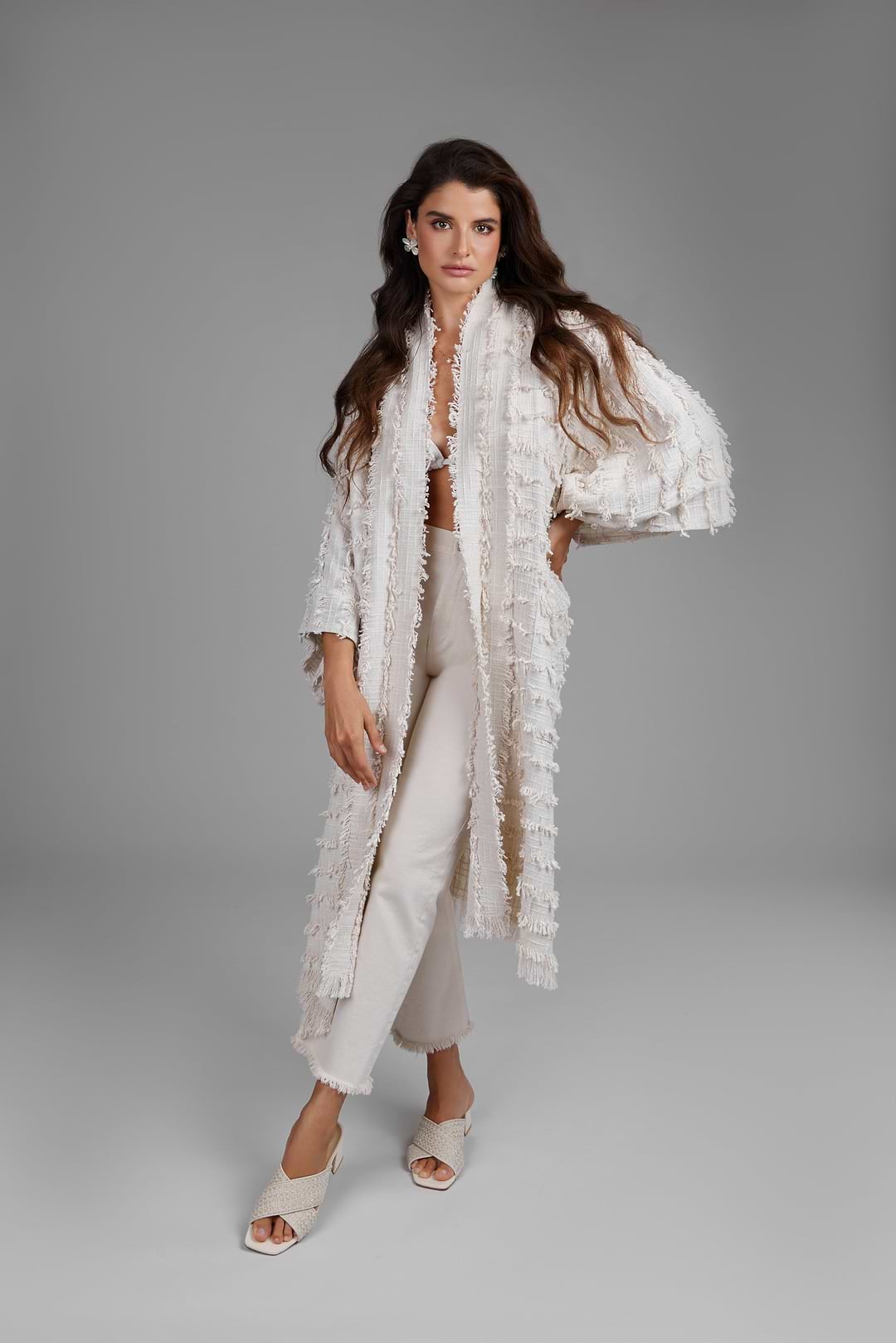 Ivory Fringe Long Jacket - Ivory