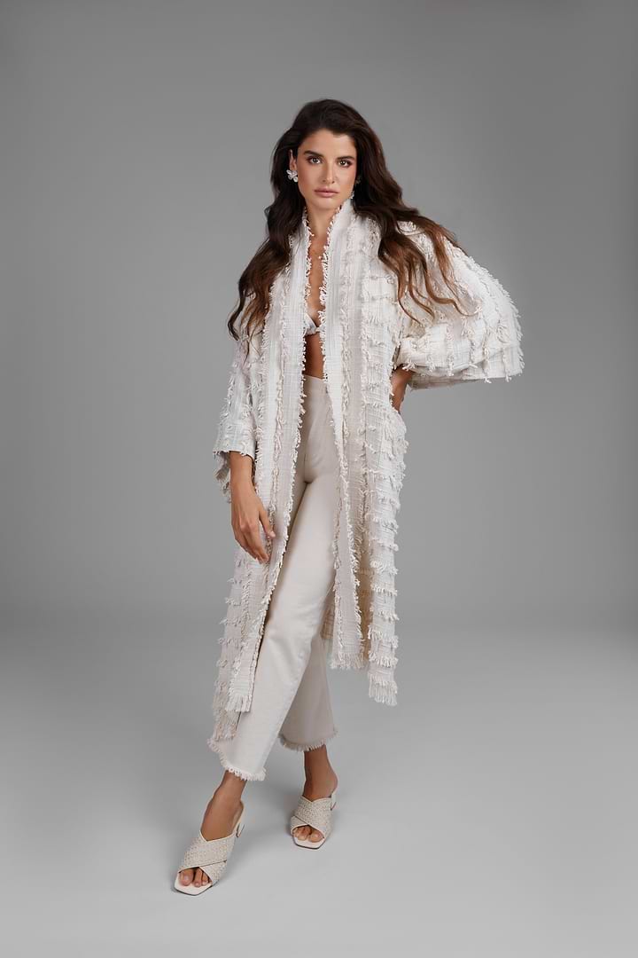 Ivory Fringe Long Jacket - Ivory