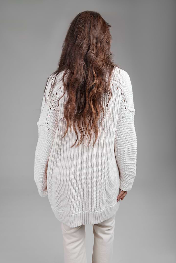 Ribbed Knit Open Cardigan Sweater - Ivory