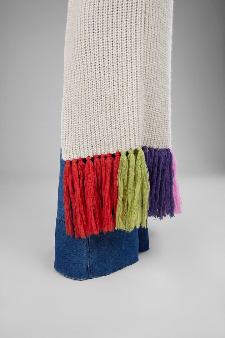 Rainbow Tassel Knit Kimono - Ivory Multi