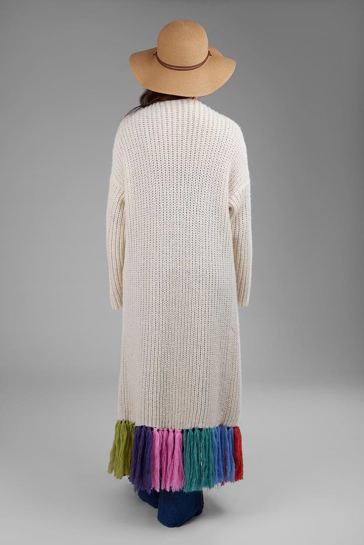 Rainbow Tassel Knit Kimono - Ivory Multi