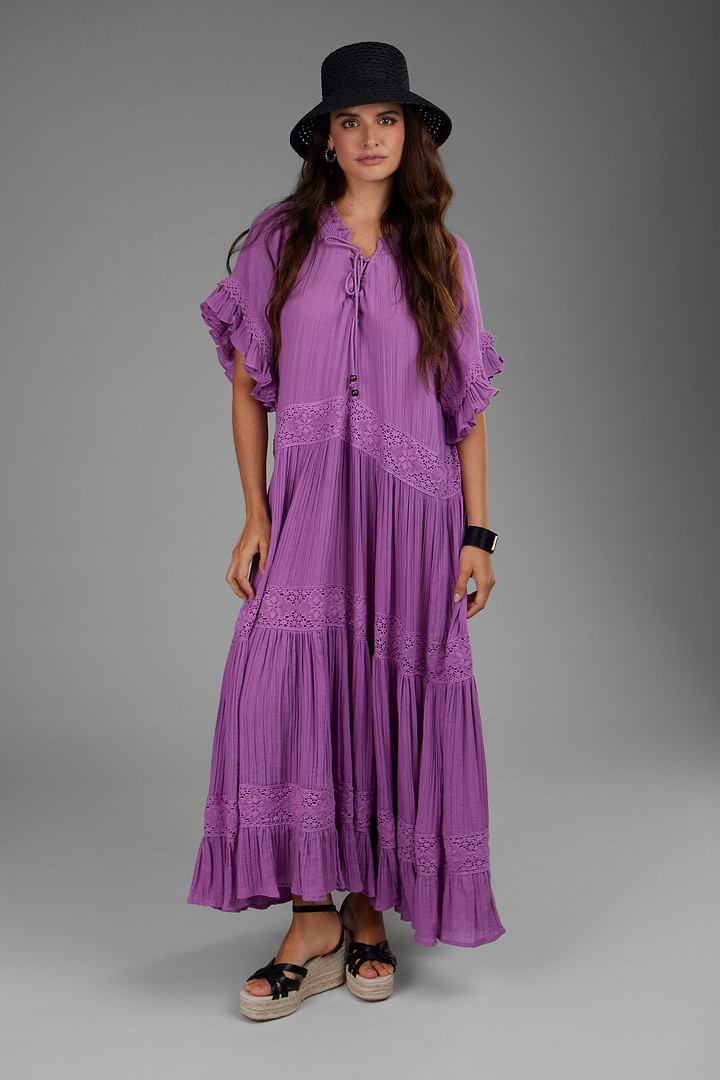 Cotton Long Kaftan Dress - Purple