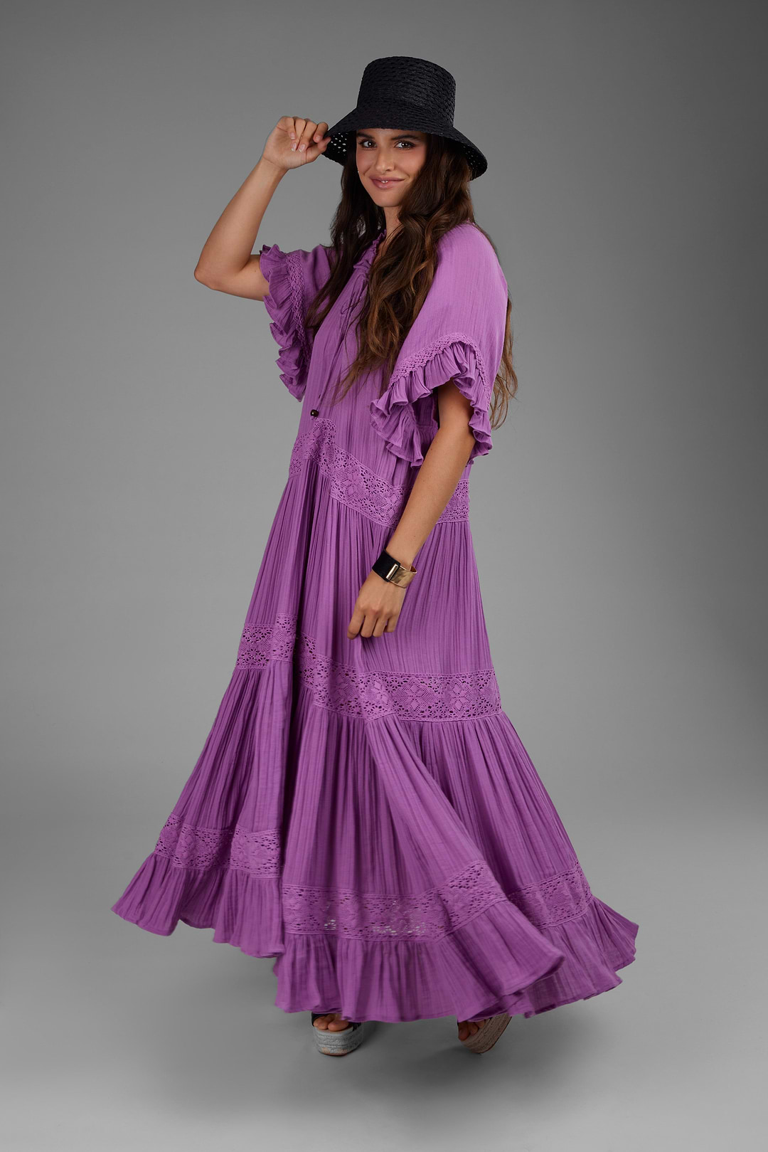 Cotton Long Kaftan Dress - Purple