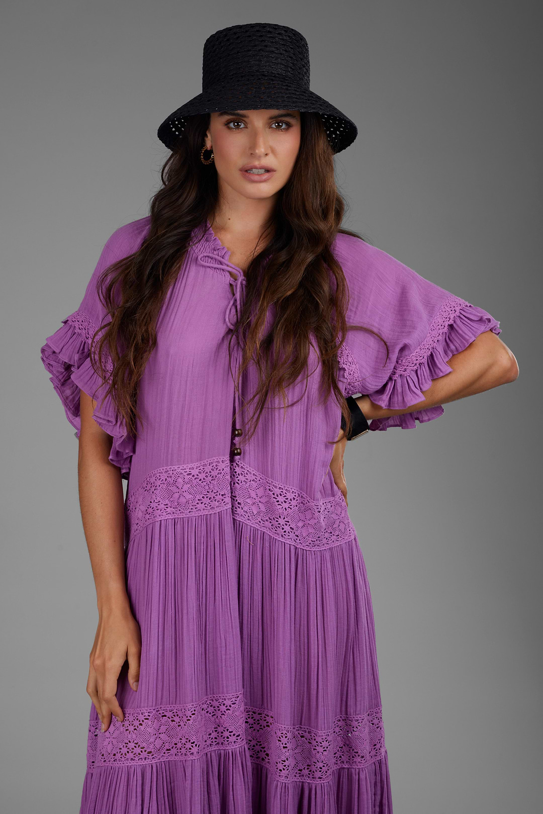 Cotton Long Kaftan Dress - Purple