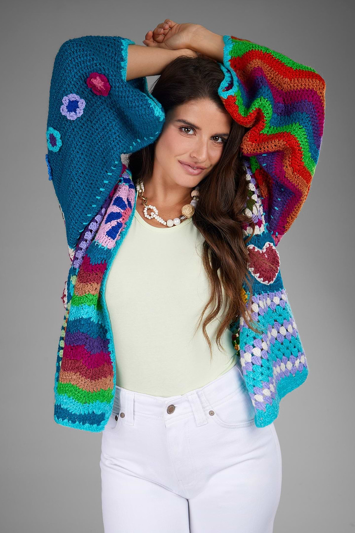 Vibrant Multi Pattern Crochet Cardigan - Multi