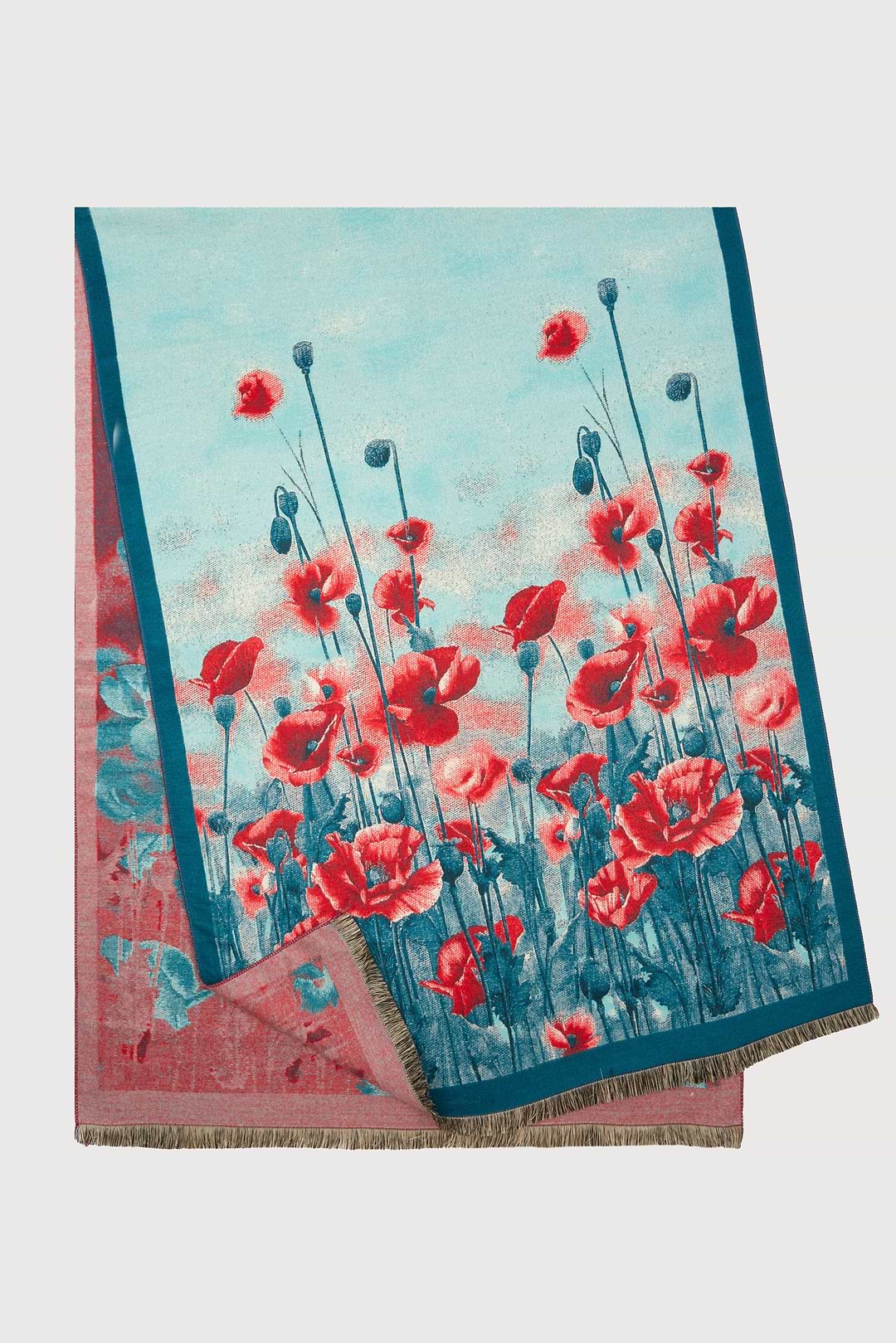 Poppy Bold Reversible Scarf - Turquoise