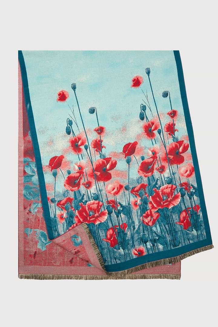 Poppy Bold Reversible Scarf - Turquoise