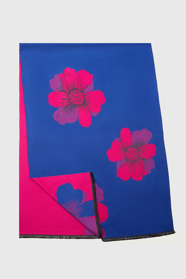 Fresh Floral Reversible Scarf - Navy Blue Combo
