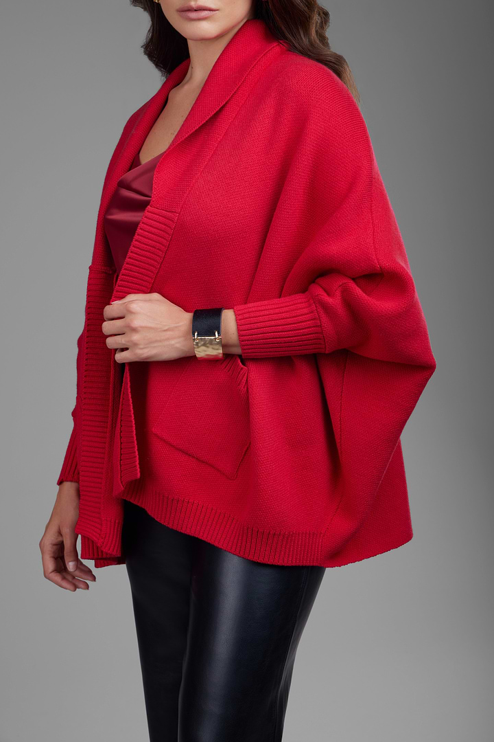 Open Front Oversized Cardigan Sweater - Red