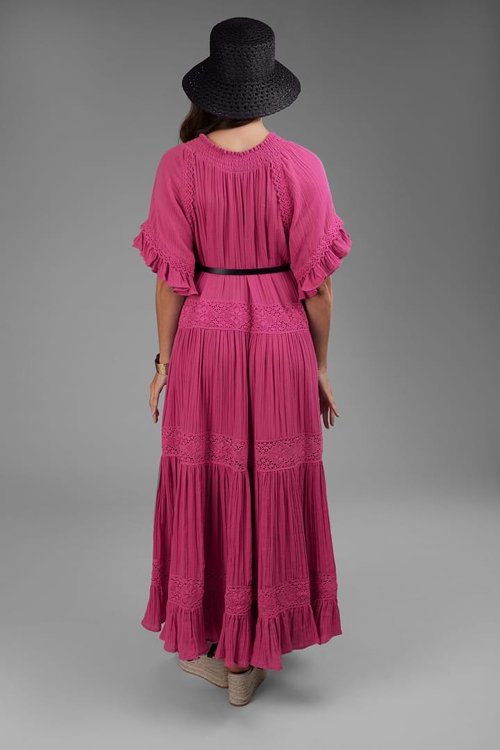 Cotton Long Kaftan Dress - Magenta