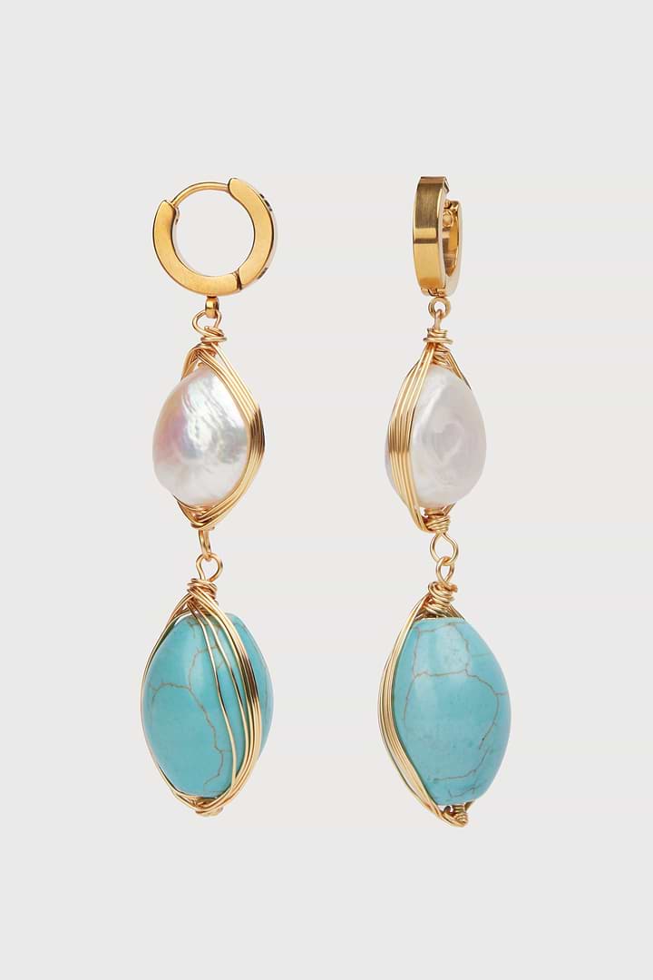 Turquoise Baroque Pearl Dangle Earrings - Turquoise
