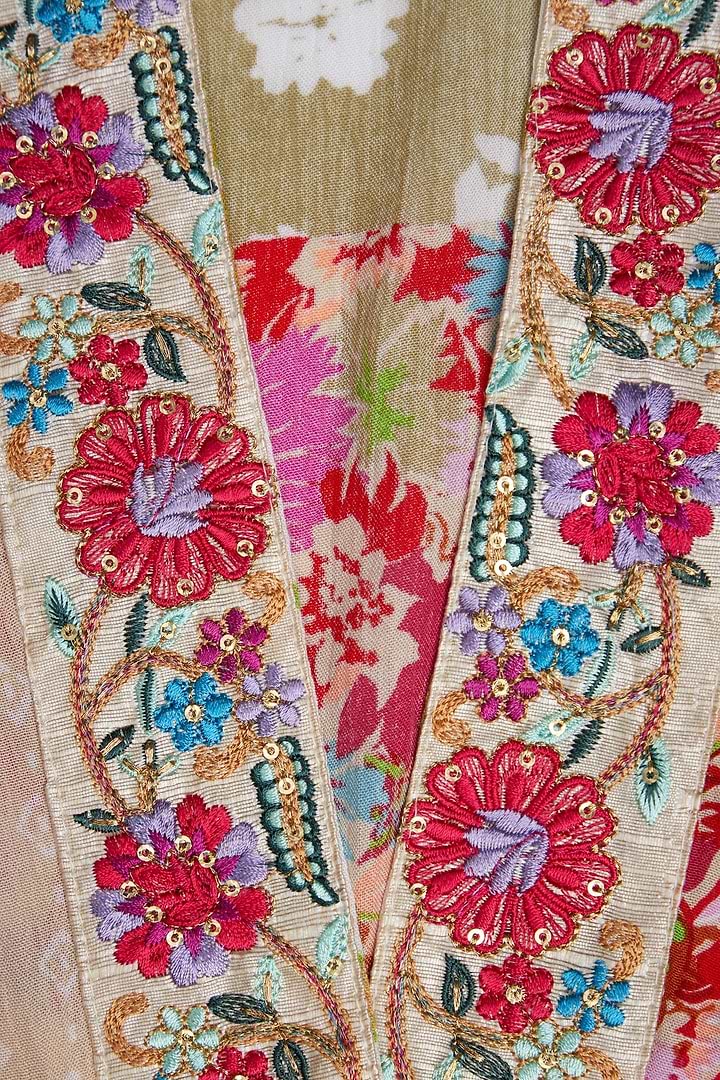 Lace Embroidered Floral Kimono - Pink