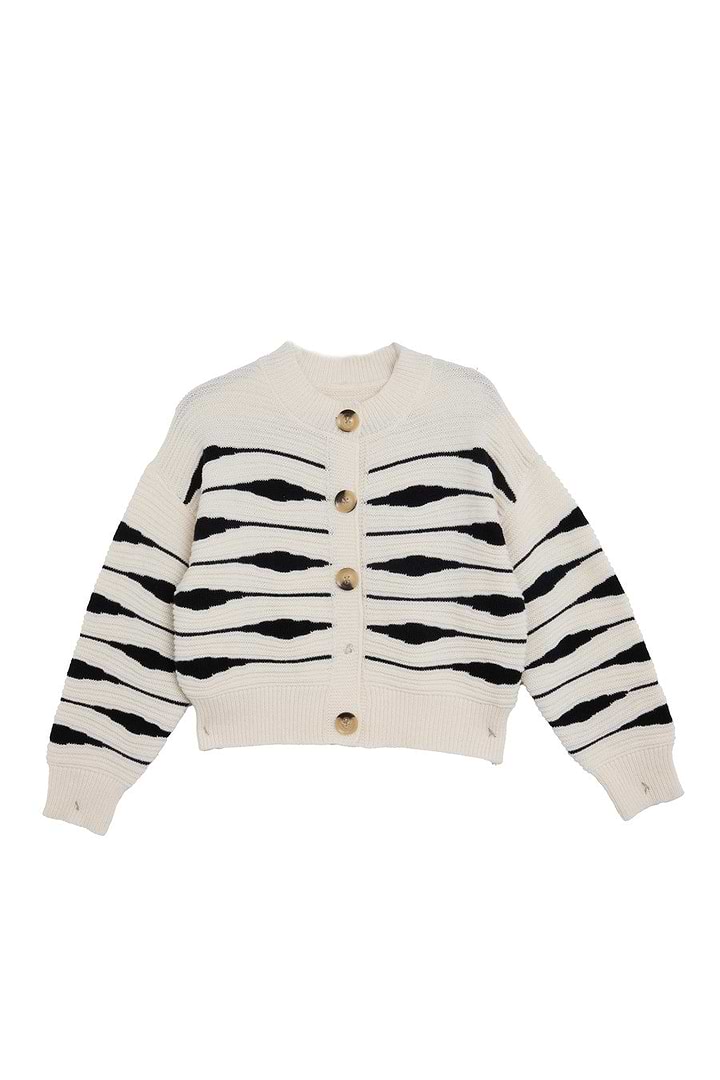 Zebra Buttoned Knit Cardigan - White