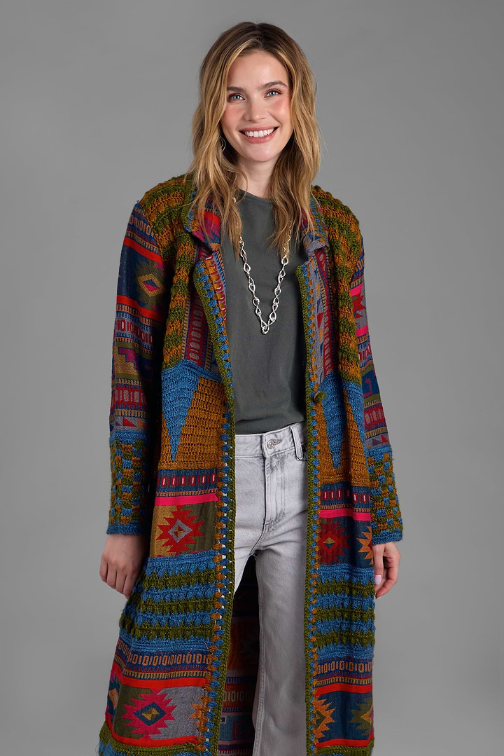 Crochet Woven Aztec Kimono - Dark Multi