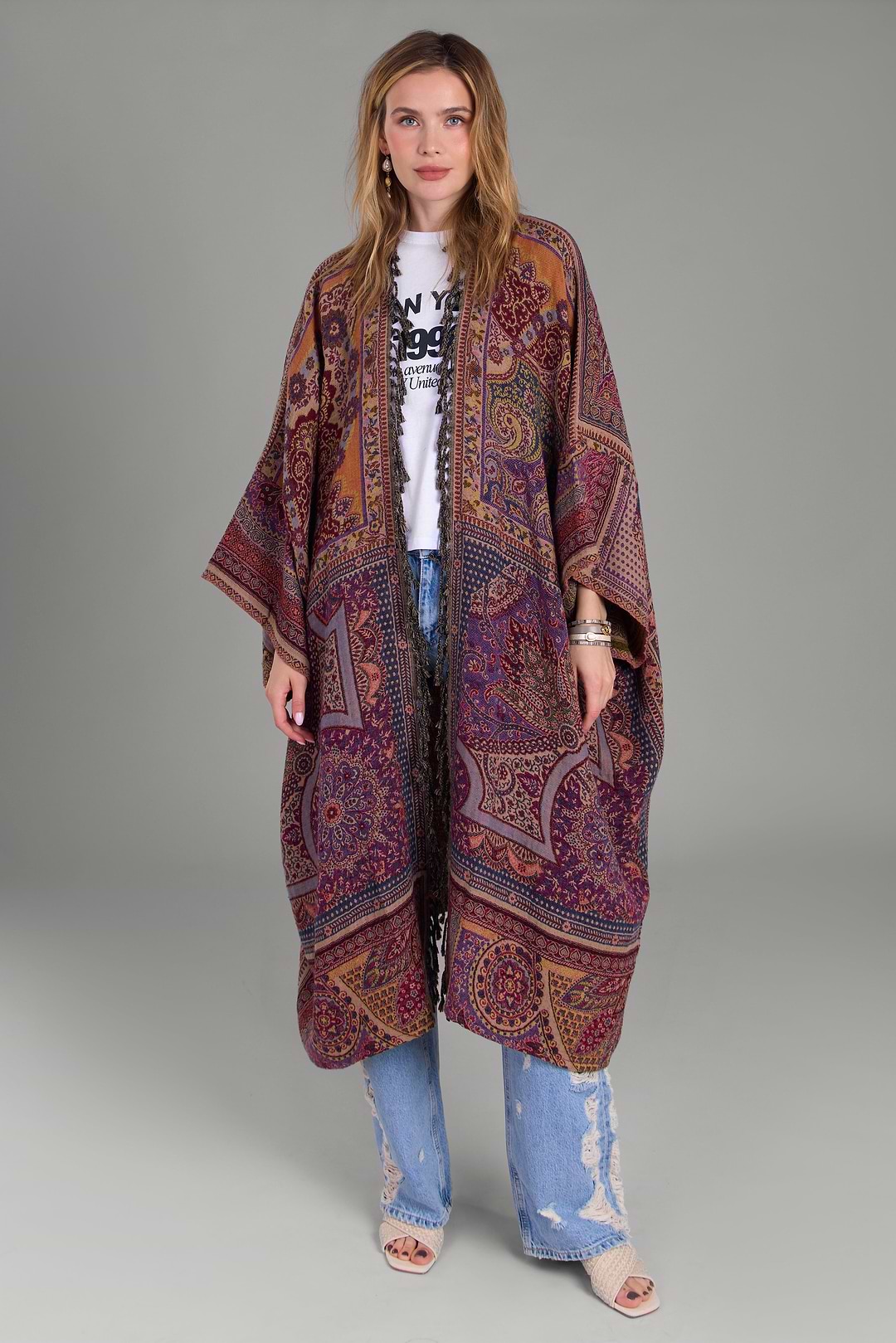 Woven Bohemian Vintage Kimono - Multi