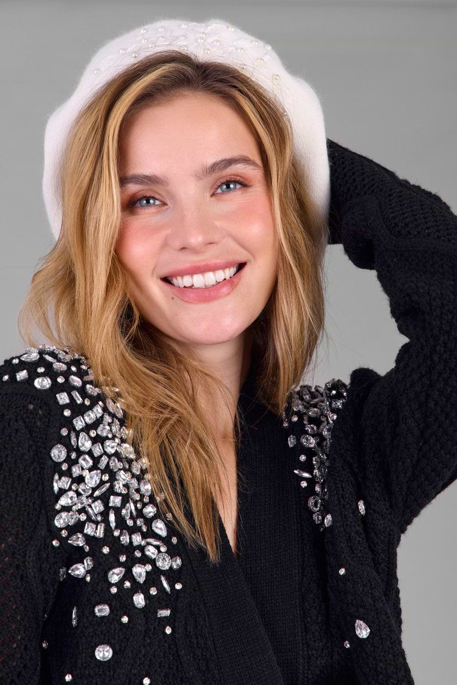 Pearl Embellished Floral Beret - Ivory