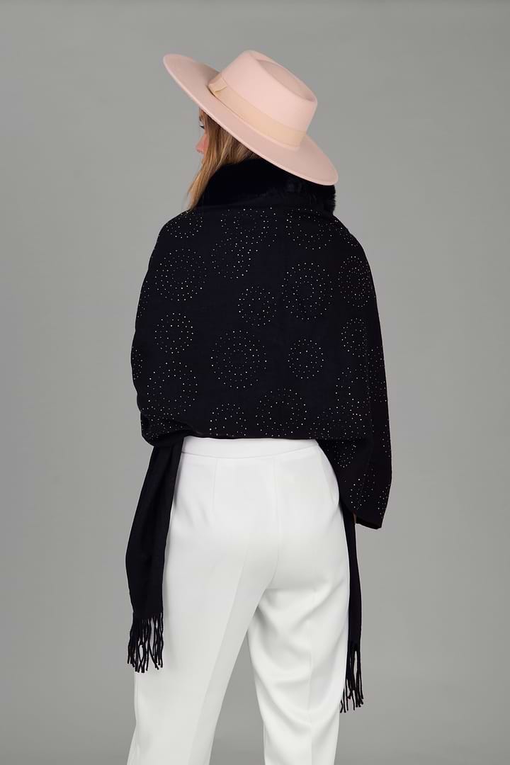 Faux Fur Crystal Scarf - Black