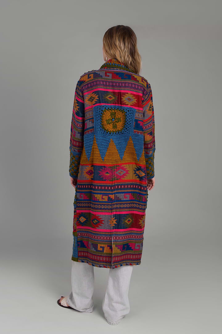 Crochet Woven Aztec Kimono - Dark Multi