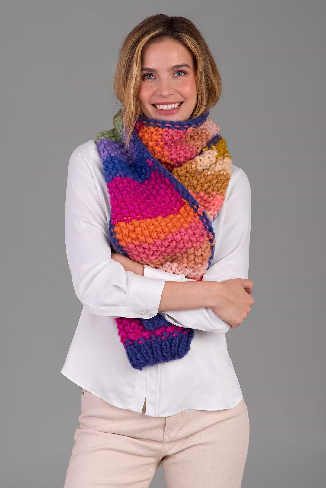 Rainbow Knitted Chunky Scarf - Multi