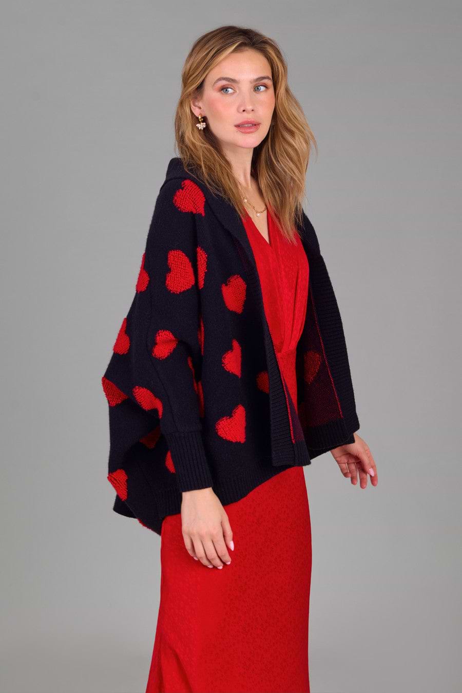 Heart Cardigan Ribbed Knit - Red & Black