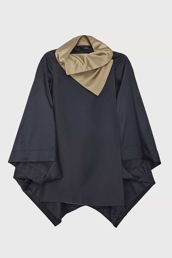 Poncho Cocoon Jacket - Black & Gold