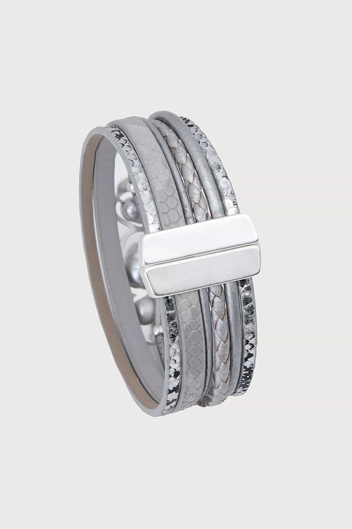Multi Pearl Leather Bracelet - Silver