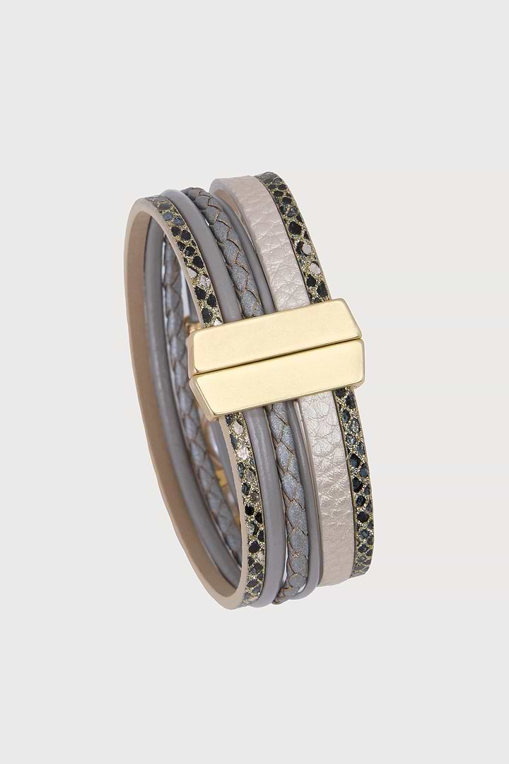 Multi Pearl Leather Bracelet - Brown