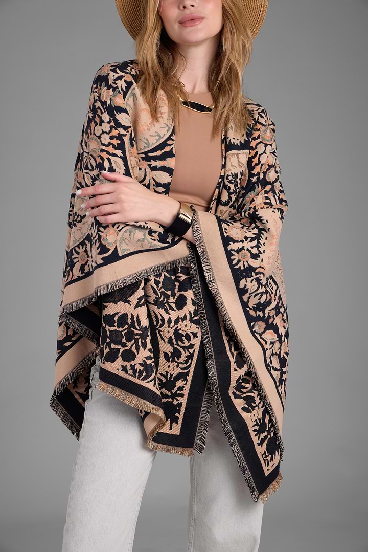 Paisley Reversible Ruana - Beige