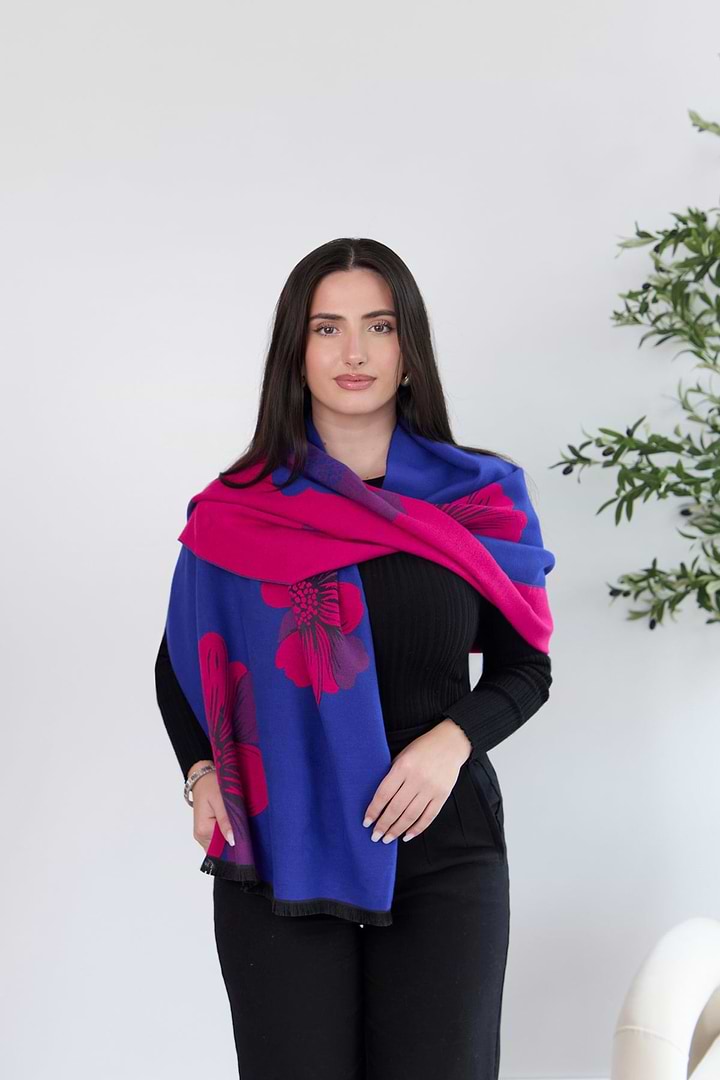 Fresh Floral Reversible Scarf - Navy Blue Combo