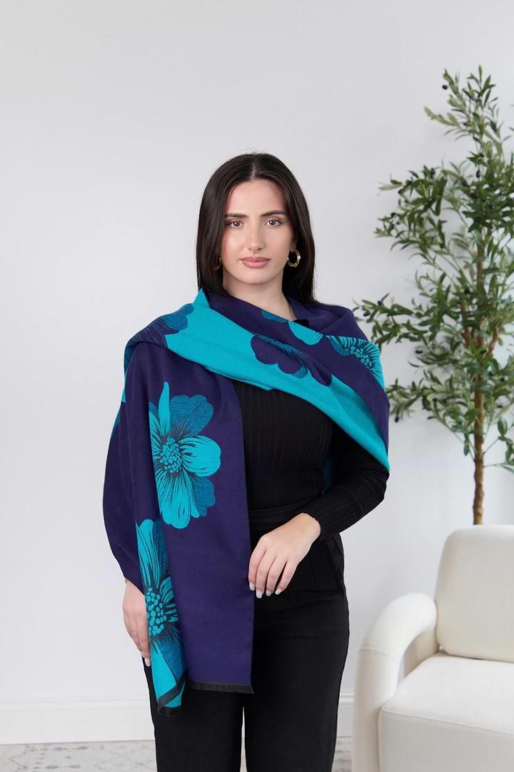 Fresh Floral Reversible Scarf - Blue Combo