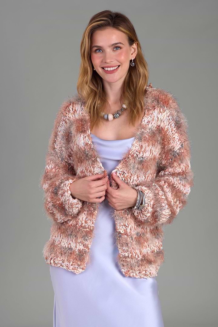Eyelash Hand Knit Cardigan - Seashell