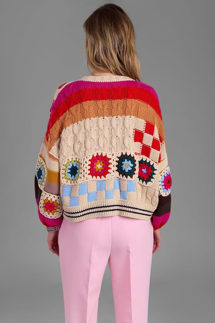 Square Checkered Multi Pattern Cardigan - Multi