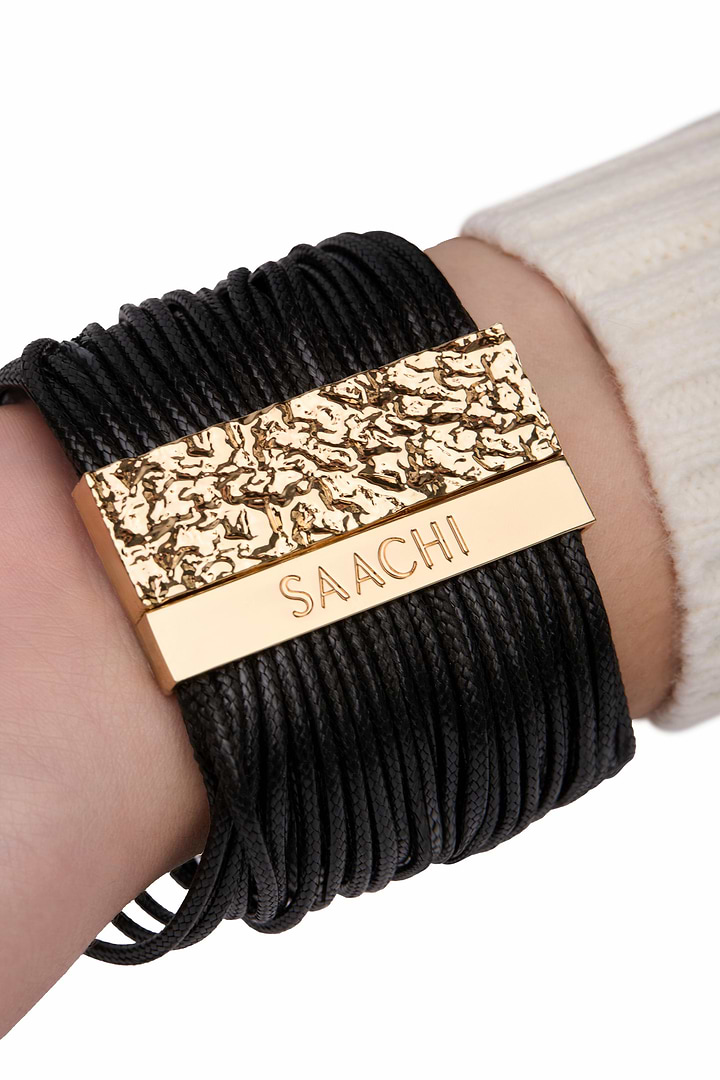 Simple Metallic Cord Leather Bracelet Black