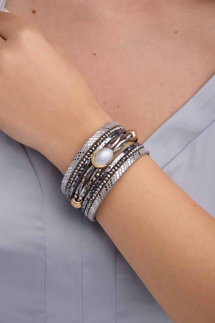 Leather Beaded Orb Bracelet